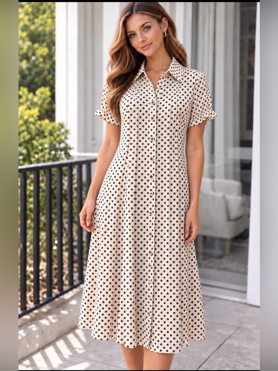 Sandra Darren Dresses & Skirts - Sandra Darren Cream and Black Polka Dot Dress